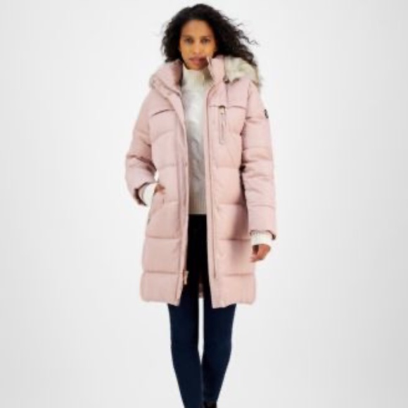 MICHAEL Michael Kors Women’s Faux-Fur Hooded Puffer Coat – Blush, Size L - Picture 1 of 6